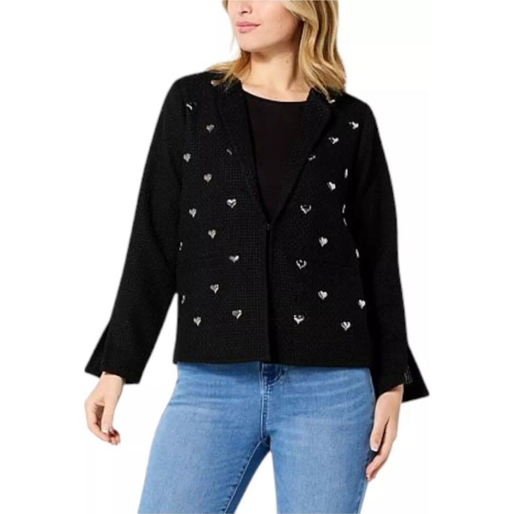Cute DG2 by Diane Gilman Heart Studded Cropped Jacket